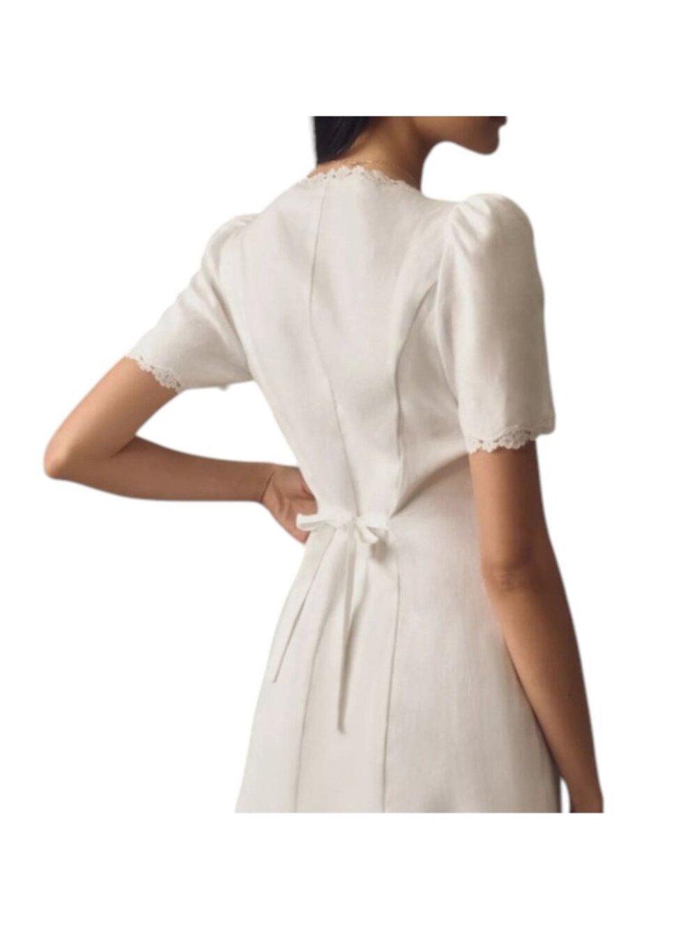 Reformation Anabella White Linen Mini Dress Size 8 Short Sleeve Fully-Lined - Picture 8 of 8